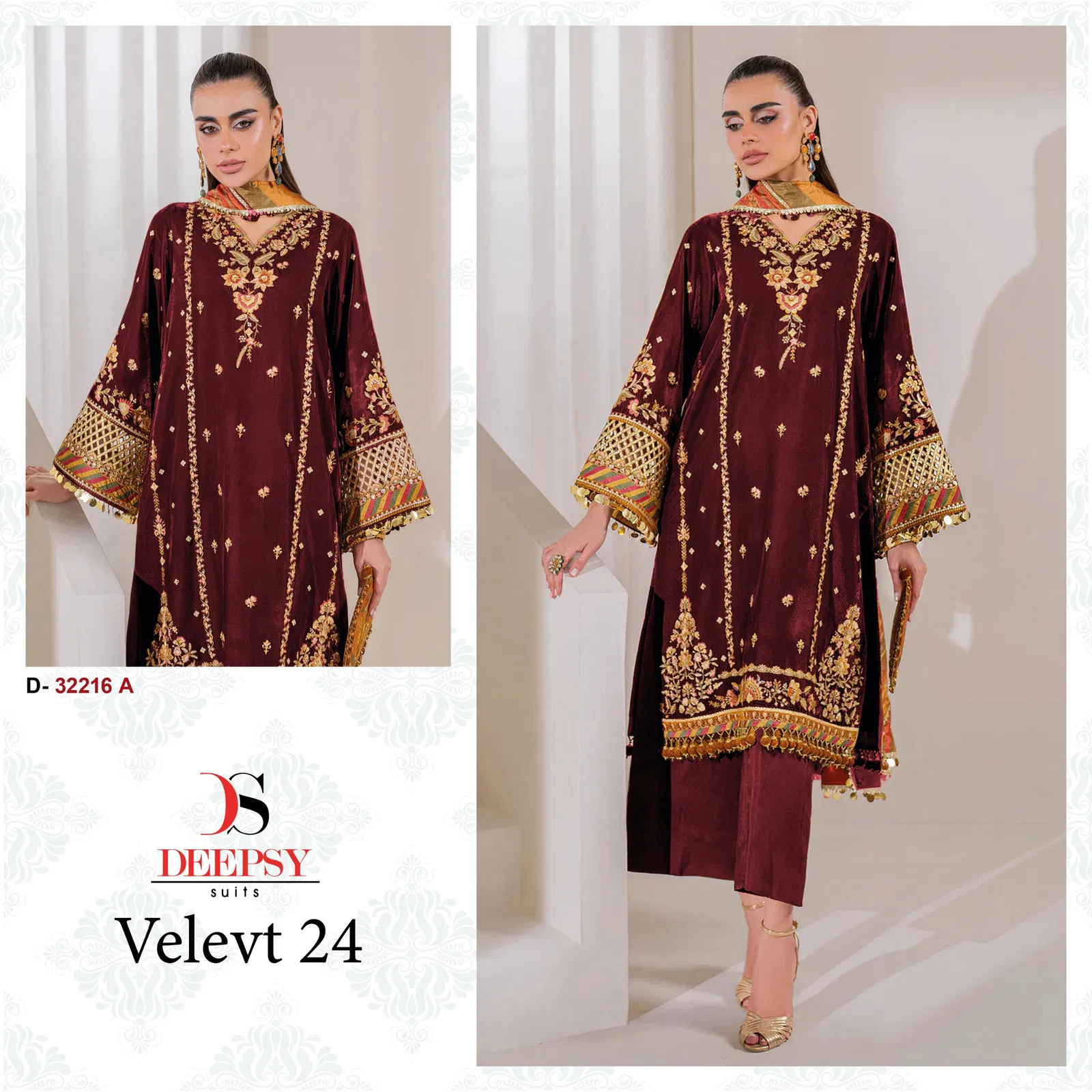 32216 A To D Velvet 24 By Deepsy Suits Velvet Embroidery Pakistani Suits Wholesale Online